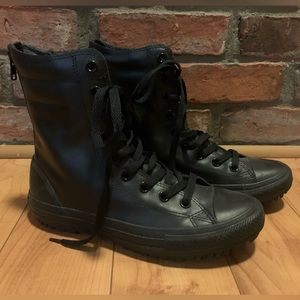 Converse all black leather combat boot Moto style